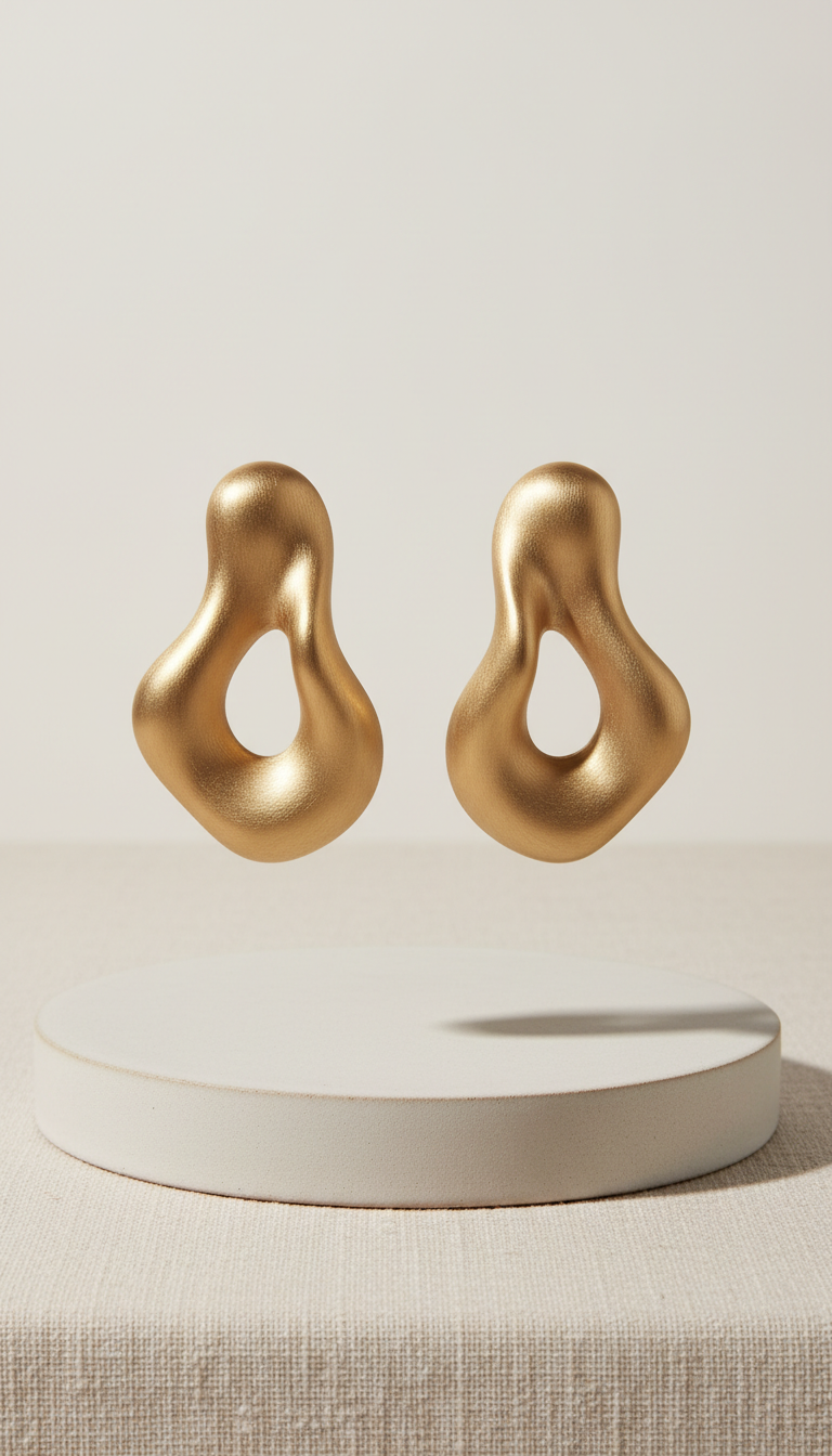 Aretes escultóricos en oro mate