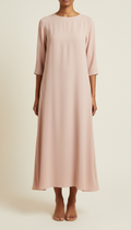 vestido midi minimalista rosa blush