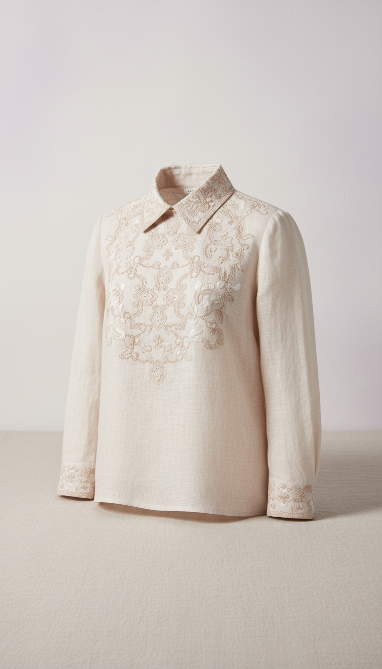 Blusa estructurada de lino bordado tonal